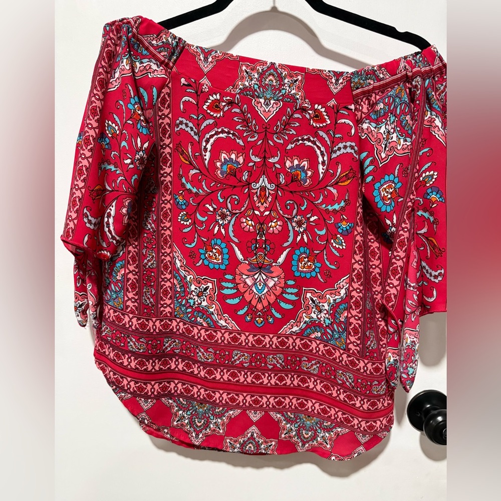 Bohemian Off-Shoulder Blouse - Red and Blue-#1398